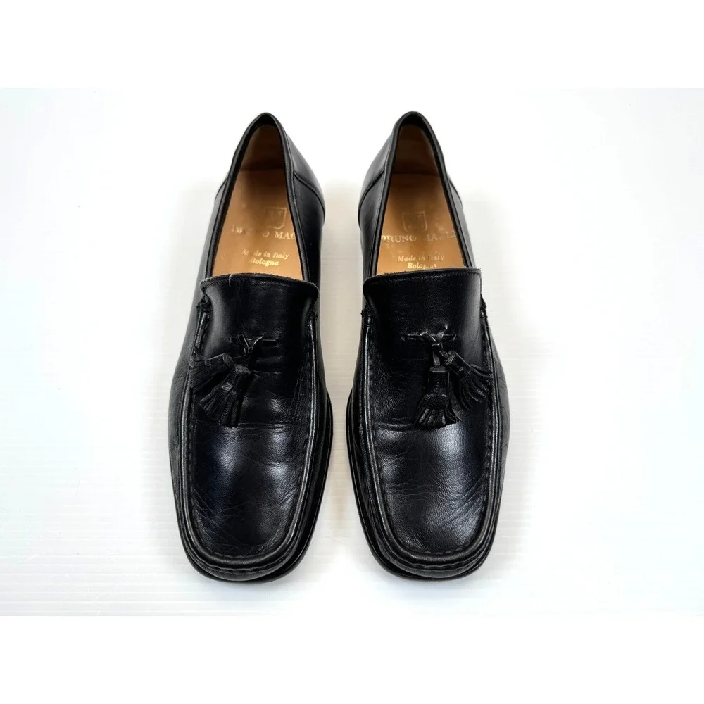 Bruno Magli Tomas Tassel Loafer Mens 8.5 EUC Black Leather Slip-On Italy Comfort